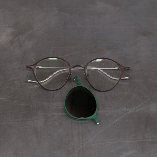 Rigards RG1038 Series Collection Detachable Double-Layer Plain Sunglasses RG-RG1038TI-FGQTSLKTMJBL Retro Bronze Frame/Dark Green Frame + Transparent Lenses/Gradient Green Lenses